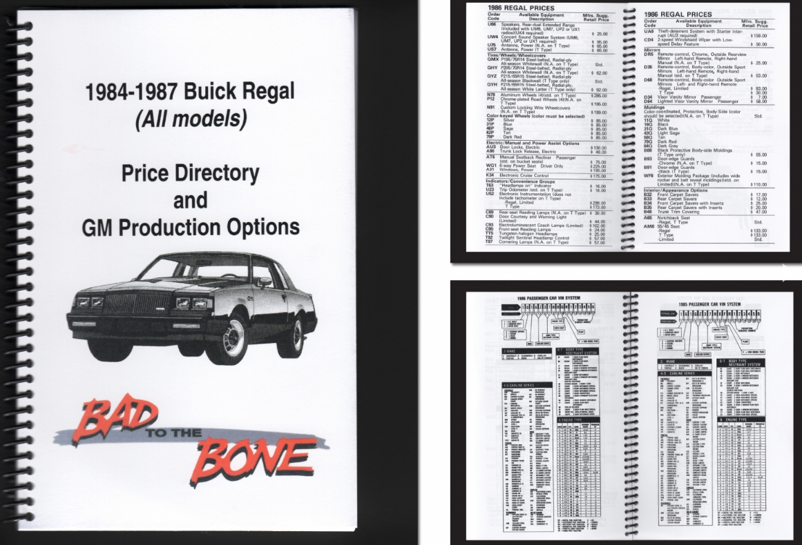 1984-1987 Buick Regal Price Guide and GM Production Options Booklet